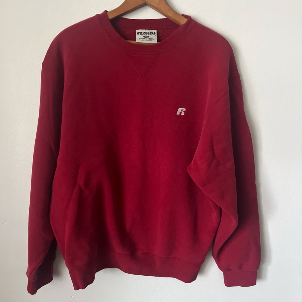 Vintage Russell Athletics Pro Crewneck Blank Embroidered Logo Red Sweatshirt M